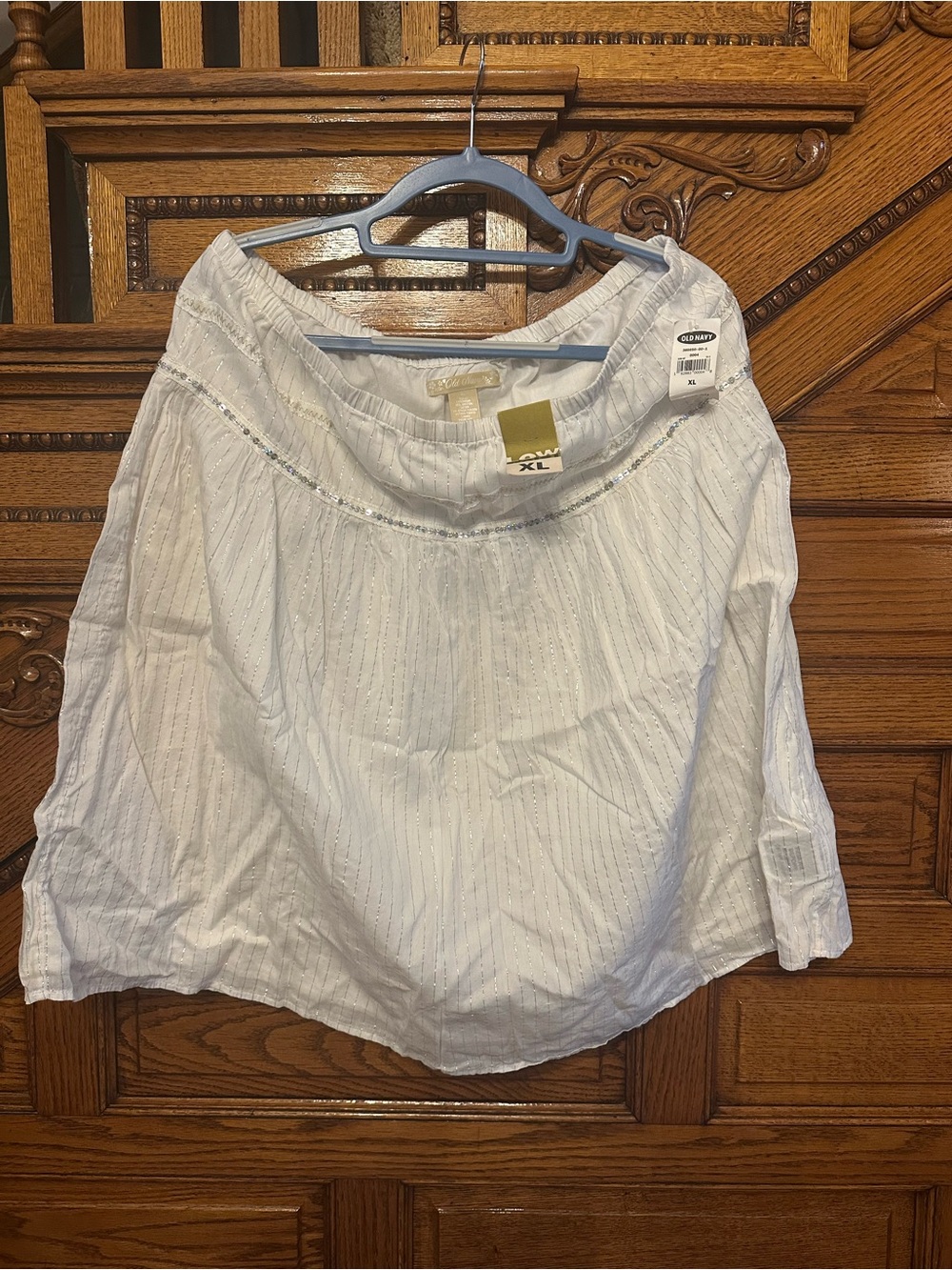Old Navy White Metallic-Striped Pull-On Skirt